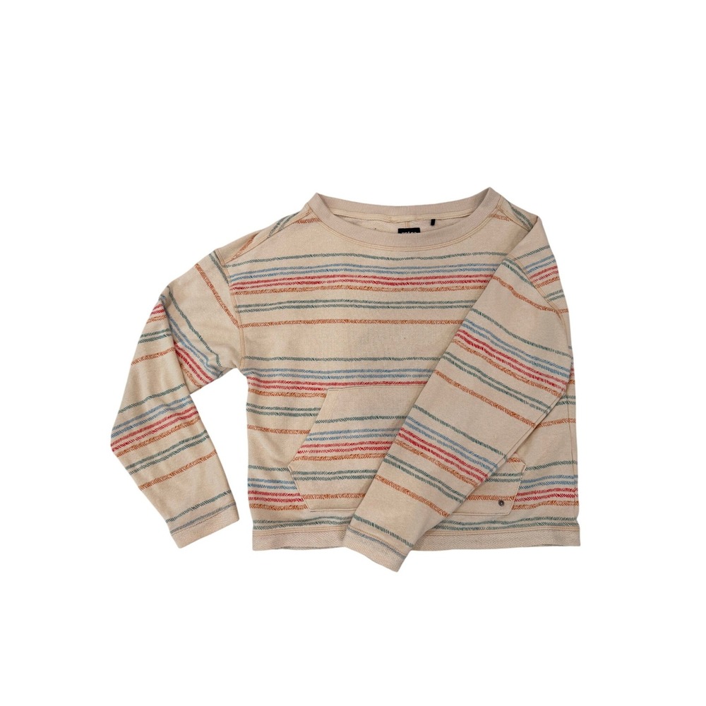 Prana XS Lightweight Striped Pullover Crewneck Sweater Kangaroo Pocket